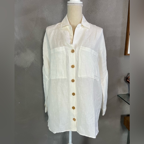 Show Me Your Mumu John’s button down shirt white linen - Picture 4 of 15